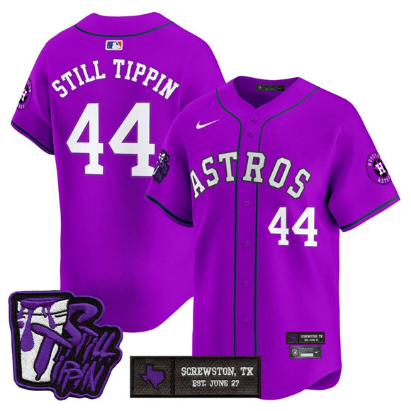 Men's Purple Houston Astros #44 Still Tippin DJ Screw Still Tippin Patch Vapor Limited Stitched Baseball Jersey